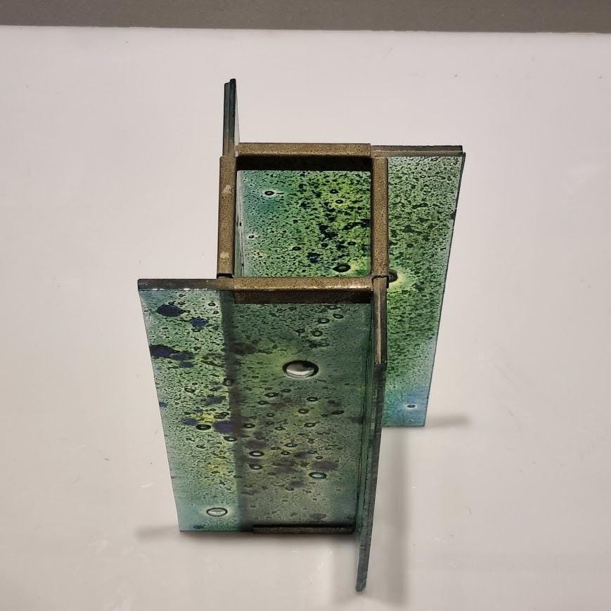 Fused Glass Vase by Andreas Mayer - Brass Fitting - FAT LAVA Style - 25cm - Israeli vintage Craftsmanship