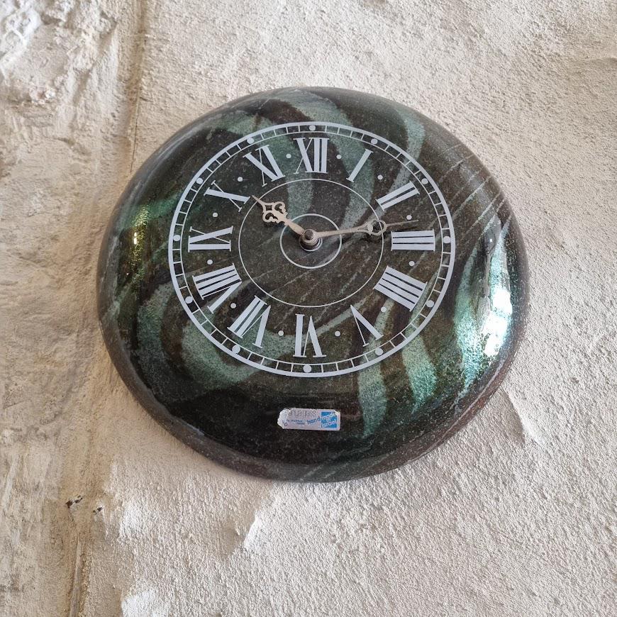 Vintage Wall Clock Design by Israeli Artist Andreas Mayer - Green and Black Fused Glass - Roman Numeral Quartz Clock - 30cm