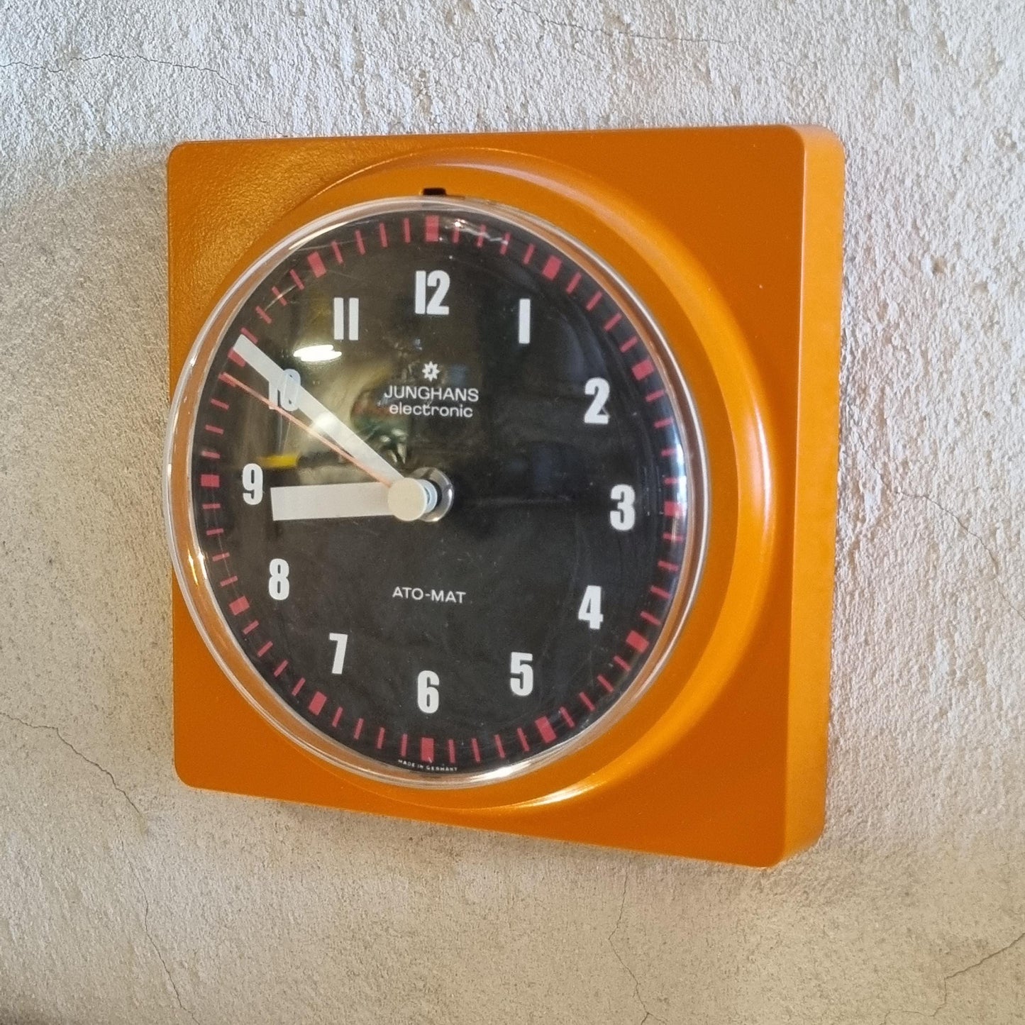 Vintage Junghans Germany Wall Clock 70's Orange Plastic Frame