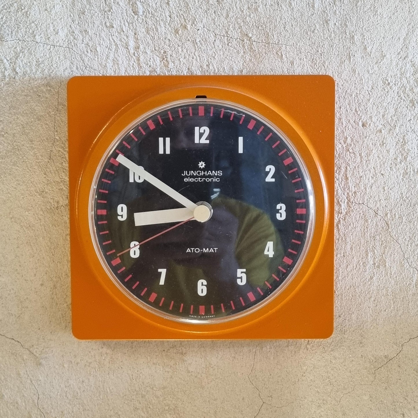 Vintage Junghans Germany Wall Clock 70's Orange Plastic Frame
