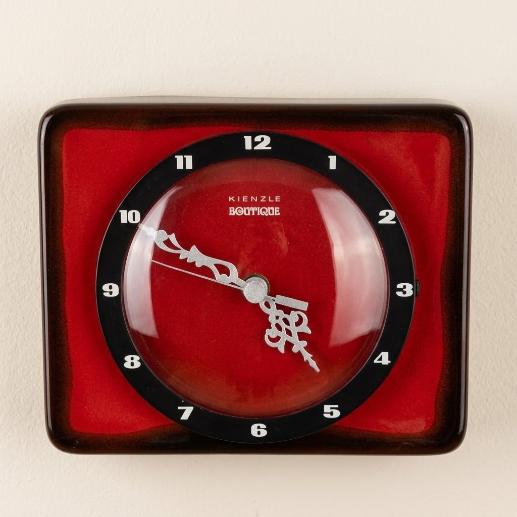 Red cramic wall clock with white dials