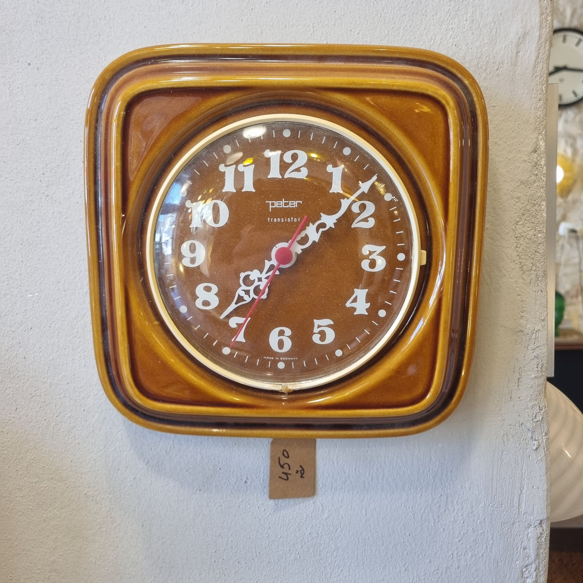 שעון קיר וינטג' מקורי Peter Transistor (גרמניה) – קרמיקה חרדל 70s