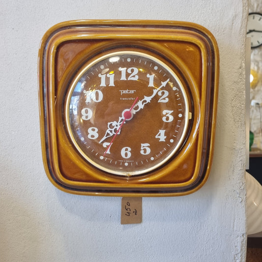 שעון קיר וינטג' מקורי Peter Transistor (גרמניה) – קרמיקה חרדל 70s