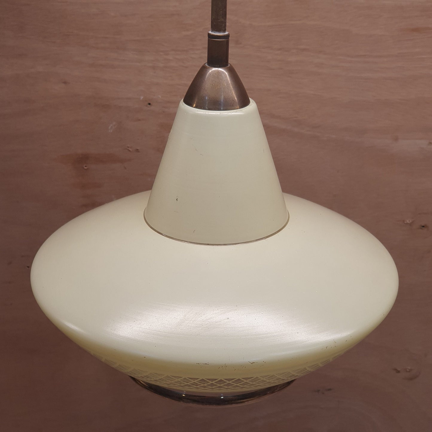 Retro Art Deco Glass Pendant Light by Boom Belgium - Pastel Yellow with Gold Accents