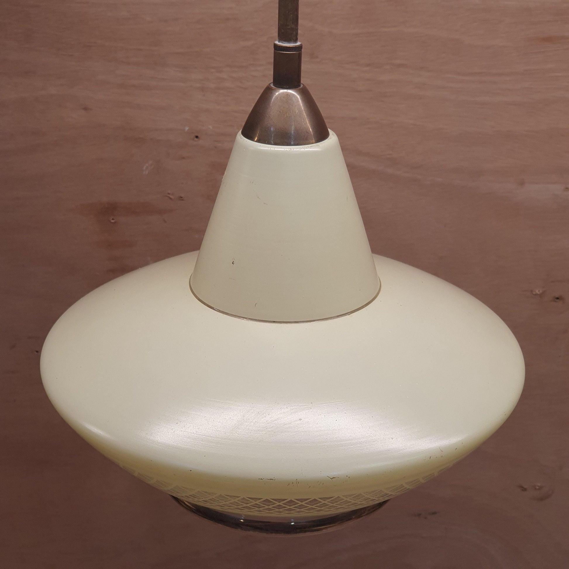 Retro Art Deco Glass Pendant Light by Boom Belgium - Pastel Yellow with Gold Accents