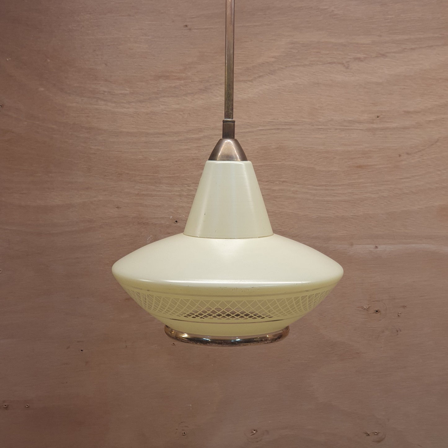 Retro Art Deco Glass Pendant Light by Boom Belgium - Pastel Yellow with Gold Accents