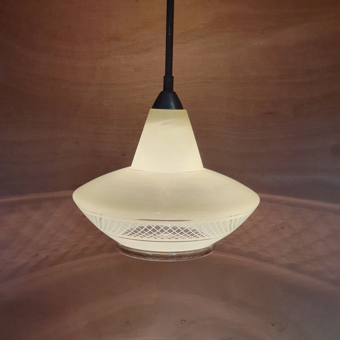 Retro Art Deco Glass Pendant Light by Boom Belgium - Pastel Yellow with Gold Accents