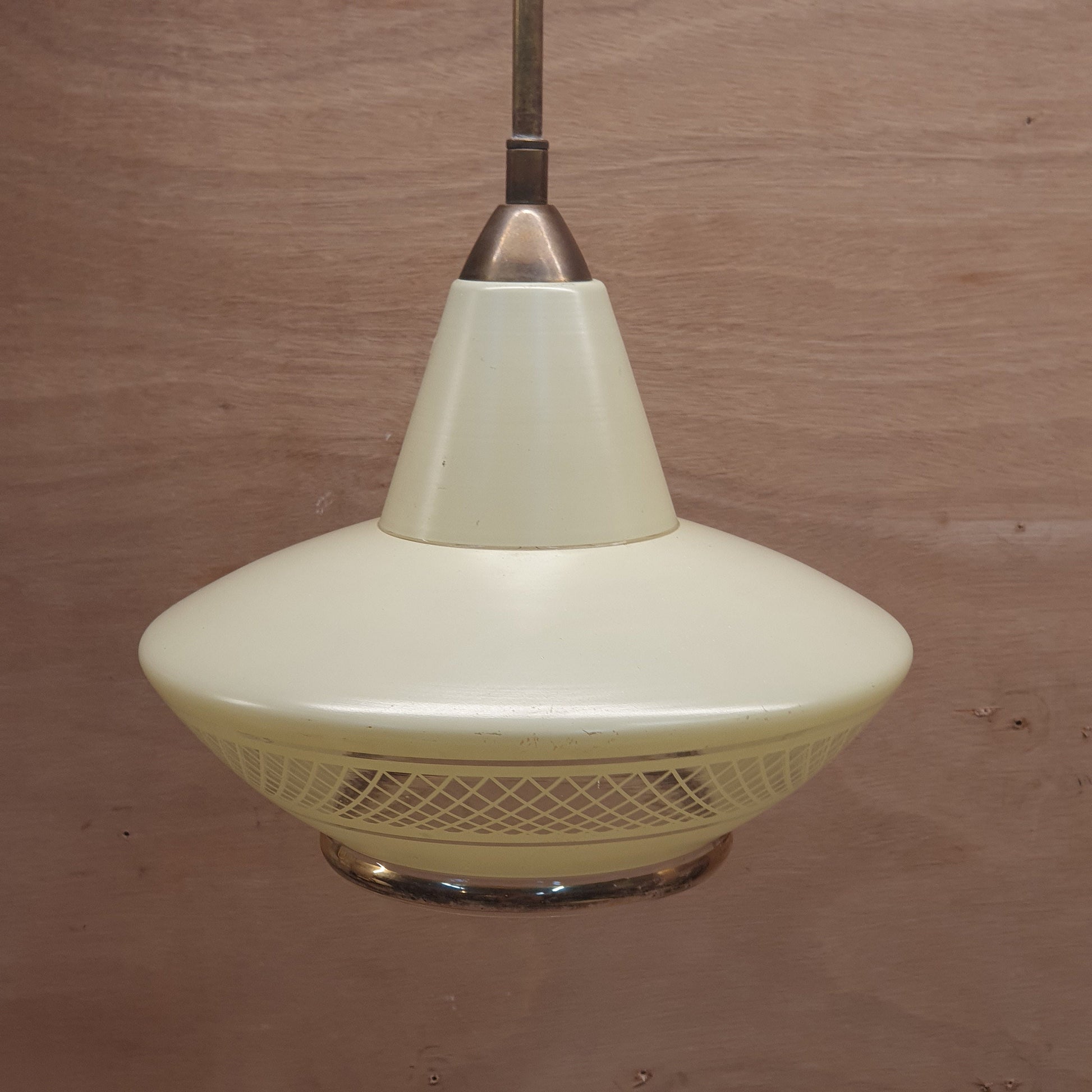 Retro Art Deco Glass Pendant Light by Boom Belgium - Pastel Yellow with Gold Accents