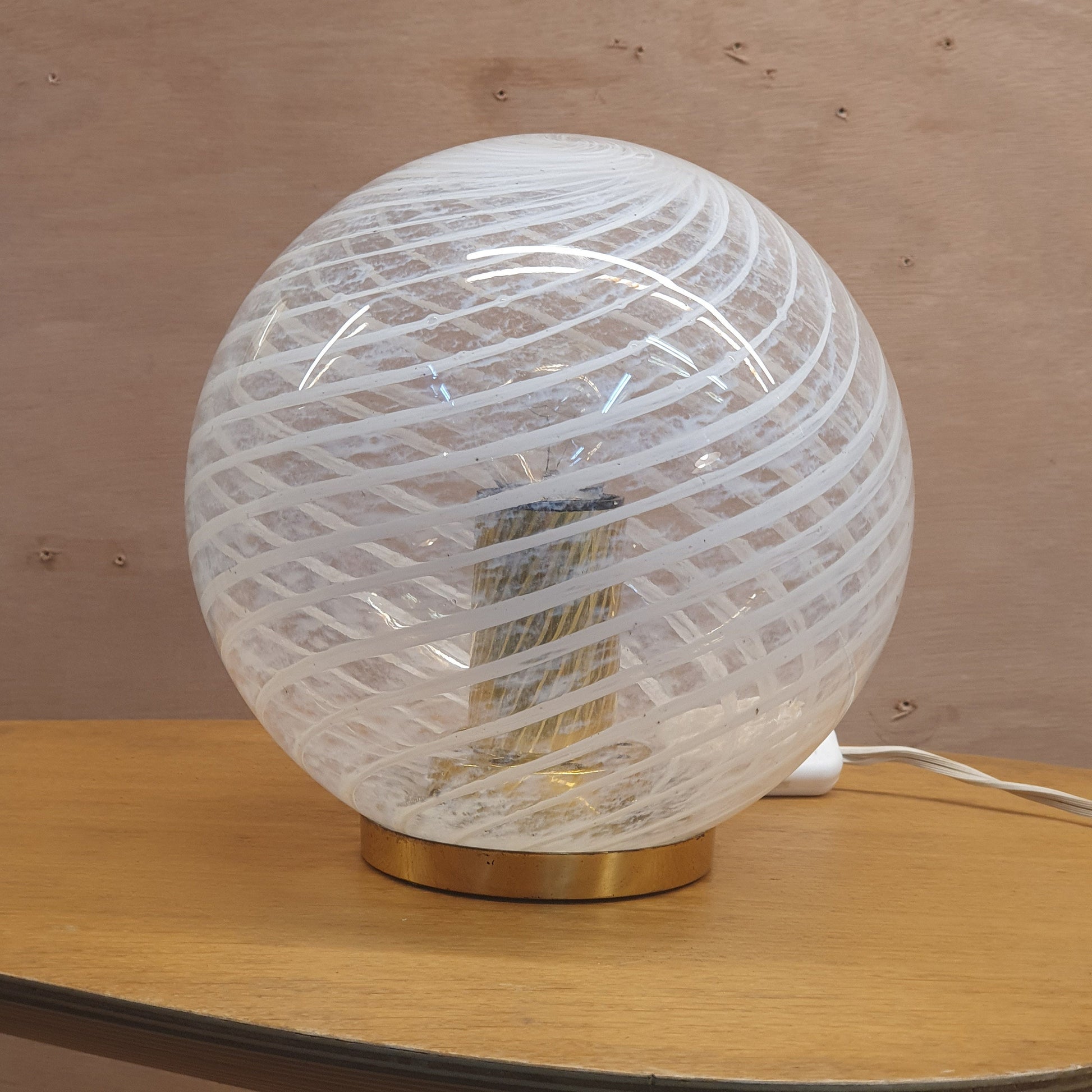 Murano table Lamp Ball shaped with Brass Parts vintage Mid century modern