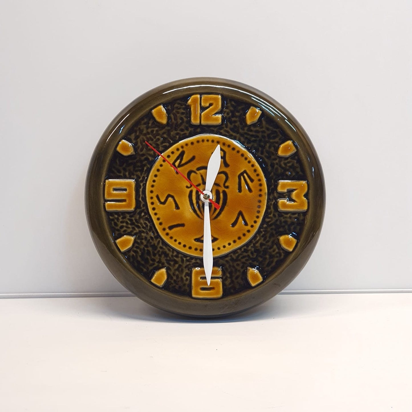 Vintage Israeli Ceramic Wall Clock 70's Design - Unique Beit Hayotzer Home Decor Piece