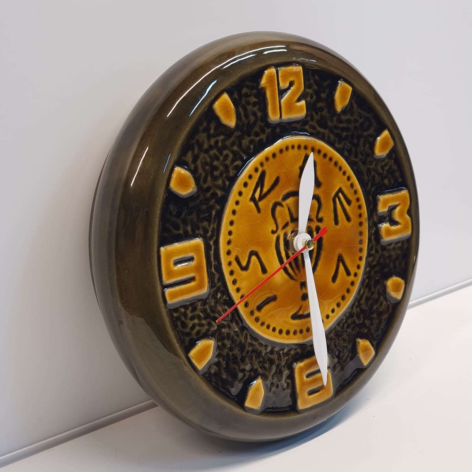 Vintage Israeli Ceramic Wall Clock 70's Design - Unique Beit Hayotzer Home Decor Piece