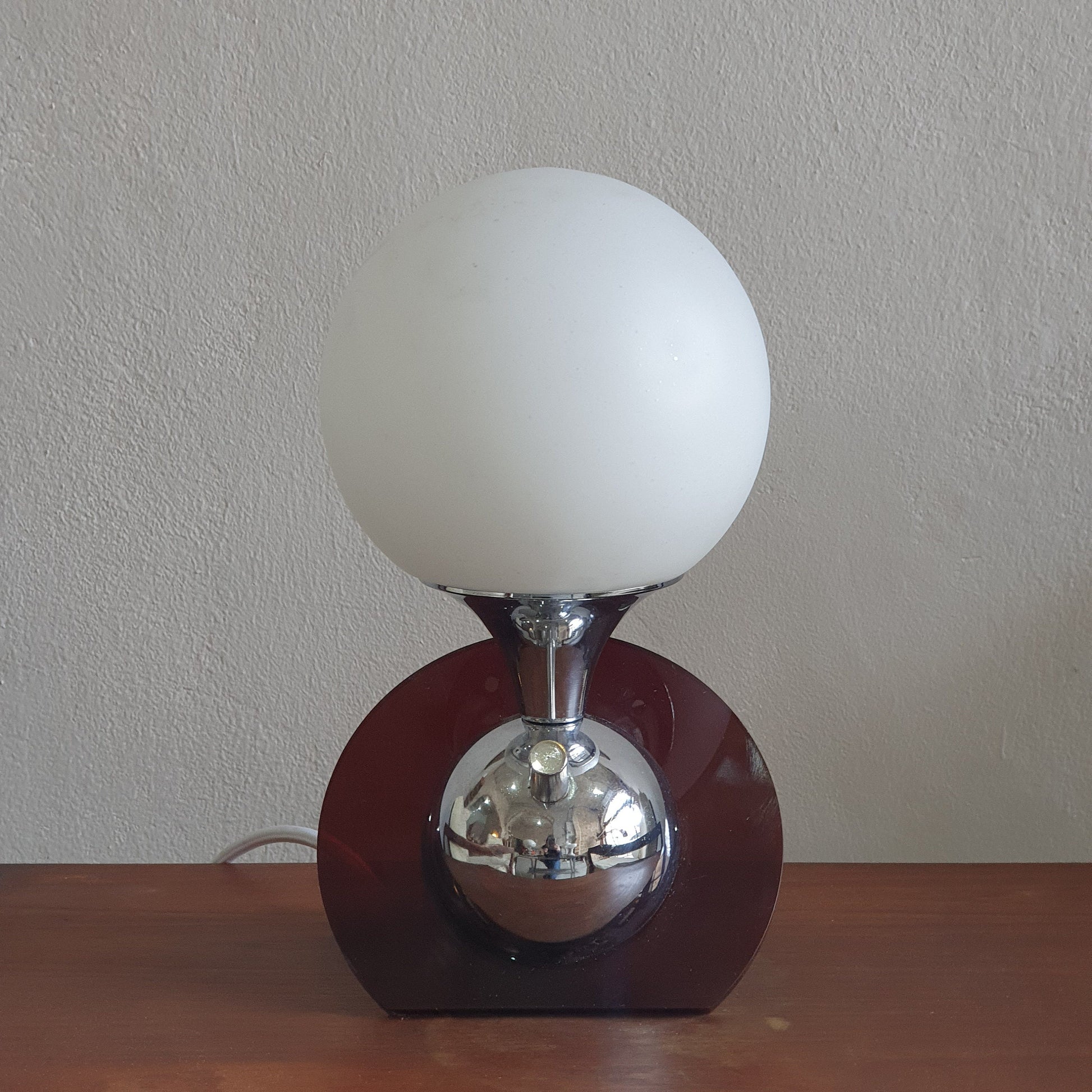 Mid Century Modern Plexiglas Nickel Desk Lamp - White Glass Sphere