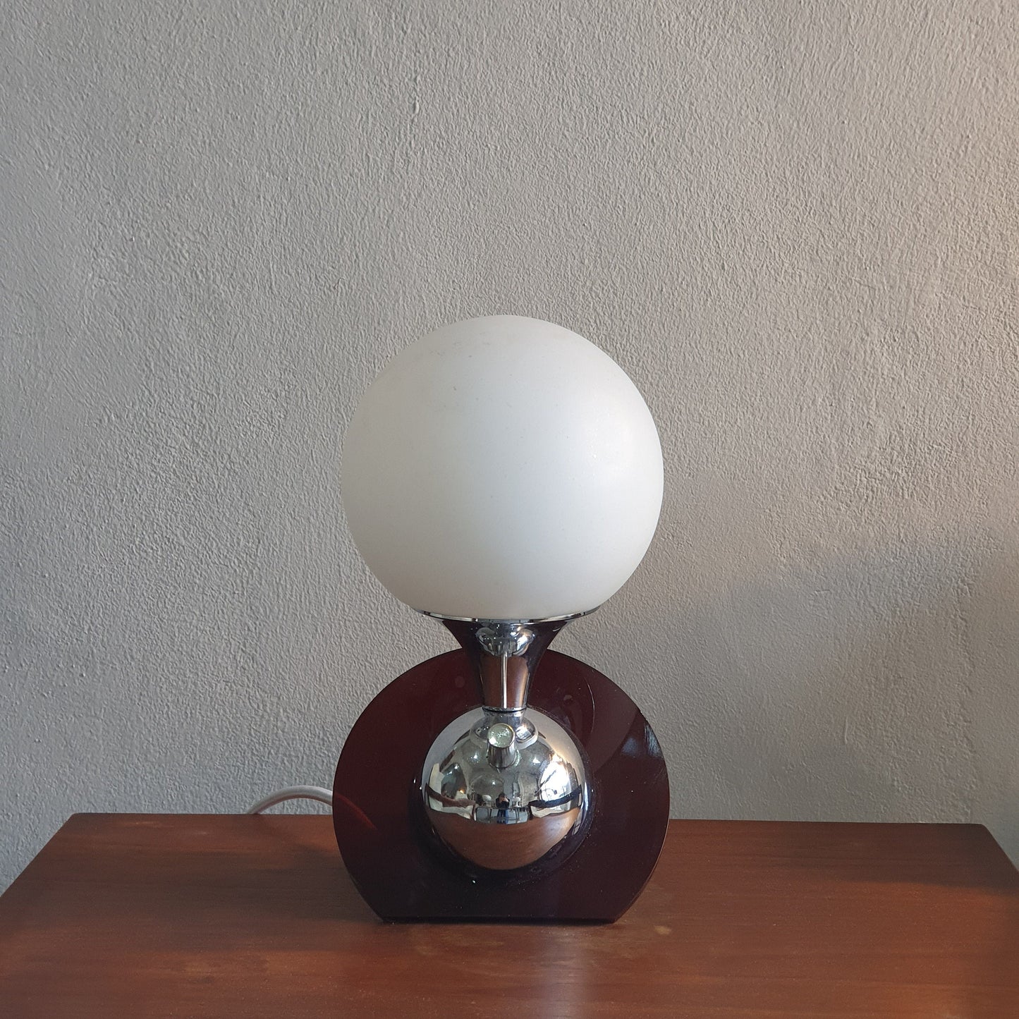 Mid Century Modern Plexiglas Nickel Desk Lamp - White Glass Sphere