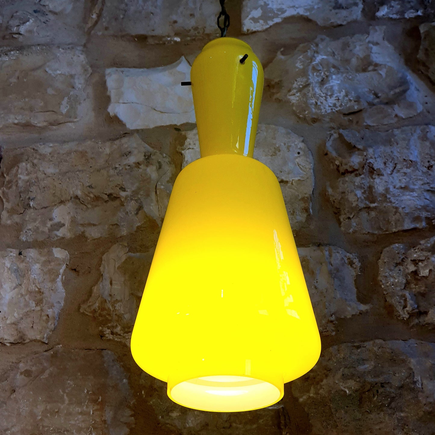 Vintage Murano Italian Ceiling Lamps from the 70's - Mid Century Modern Yellow Glass and Brass