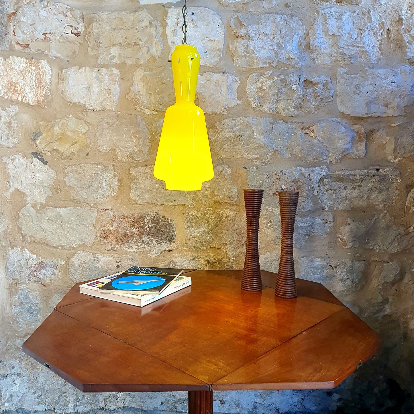 Vintage Murano Italian Ceiling Lamps from the 70's - Mid Century Modern Yellow Glass and Brass