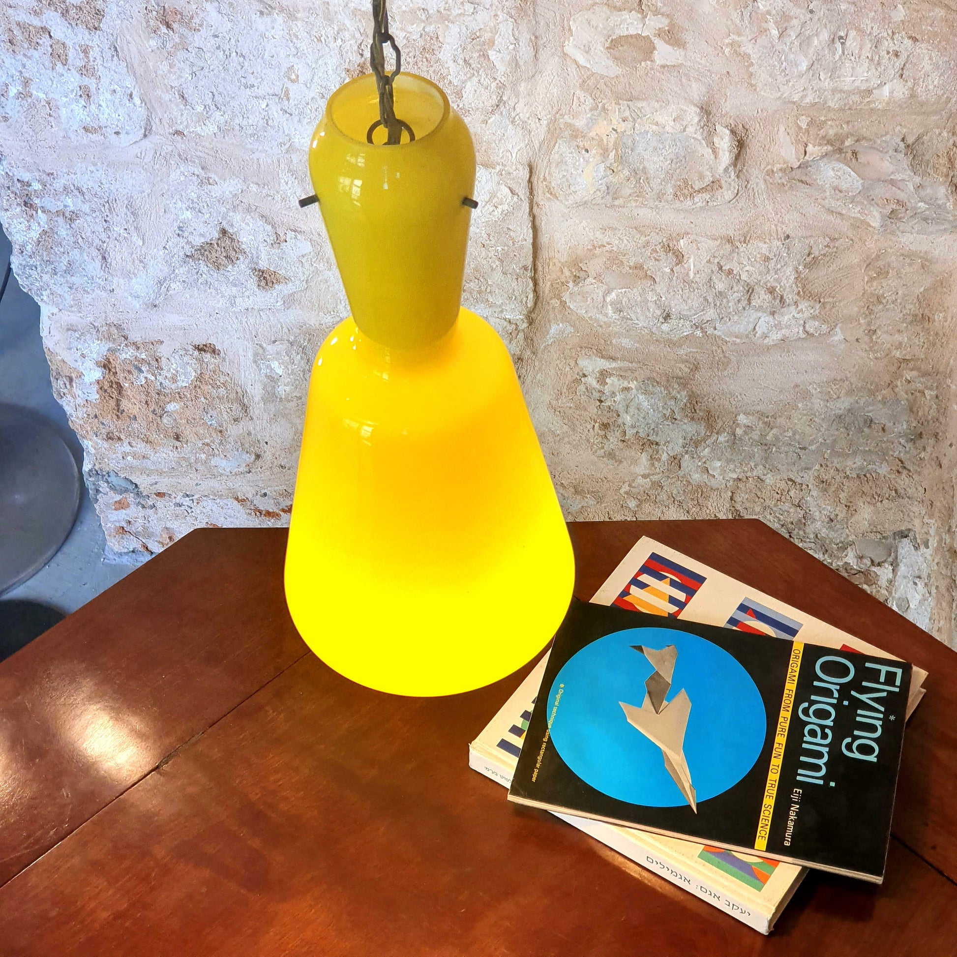 Vintage Murano Italian Ceiling Lamps from the 70's - Mid Century Modern Yellow Glass and Brass