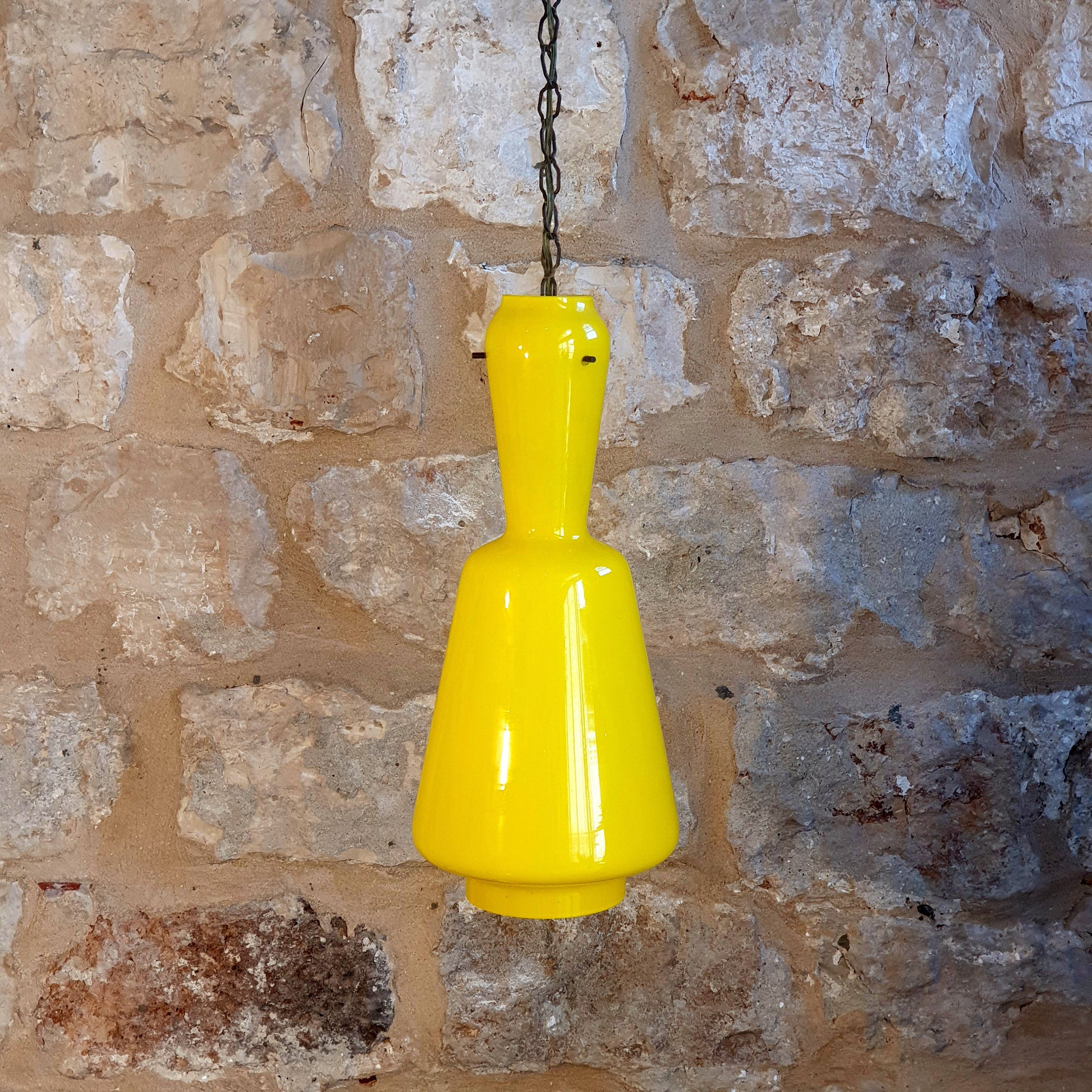 Vintage Murano Italian Ceiling Lamps from the 70's - Mid Century Modern Yellow Glass and Brass