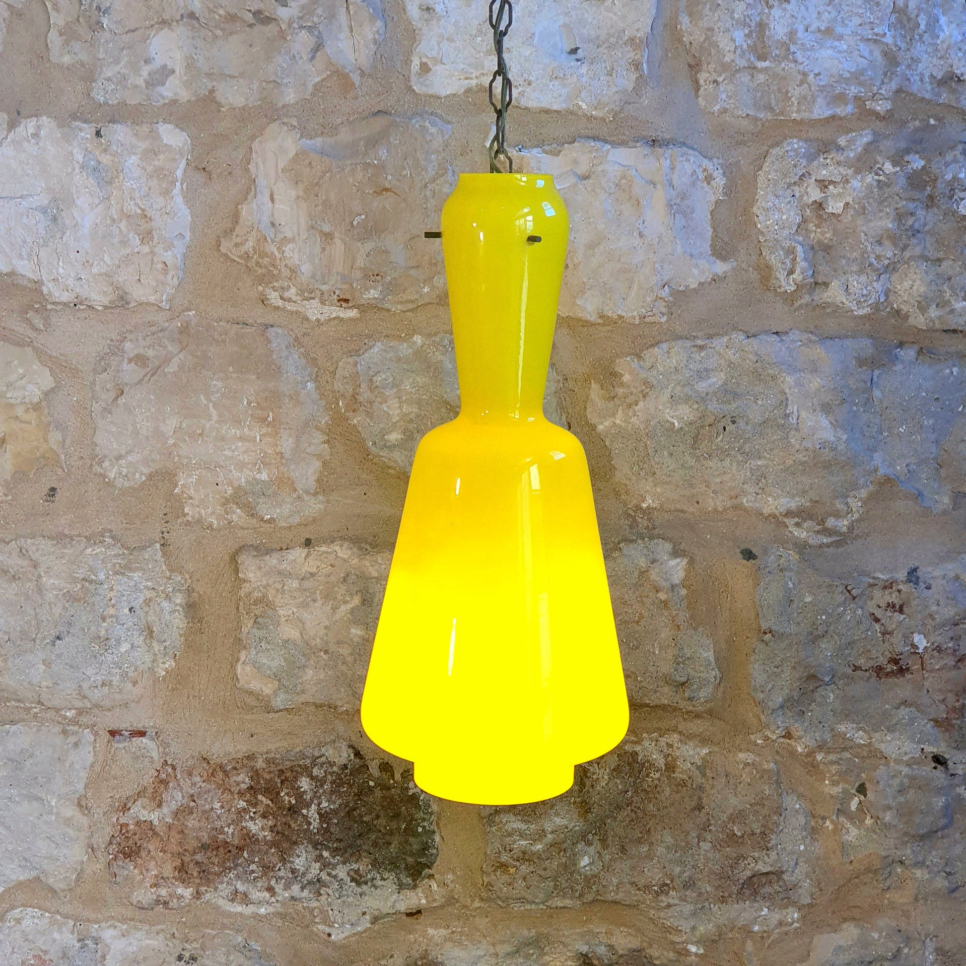 Vintage Murano Italian Ceiling Lamps from the 70's - Mid Century Modern Yellow Glass and Brass