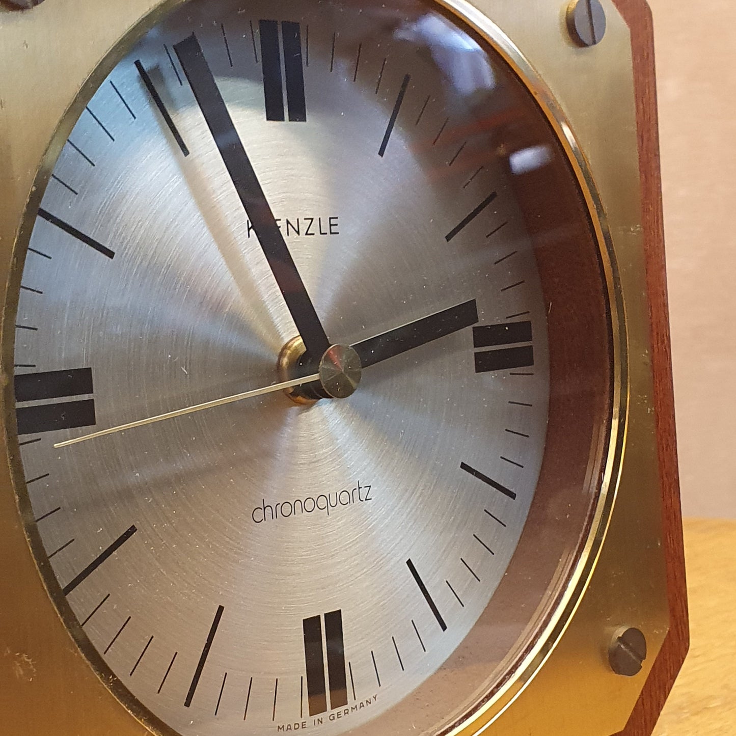 Mid-Century Kienzle Germany Desk Clock | 70's Quartz Mechanism | Brass Wood