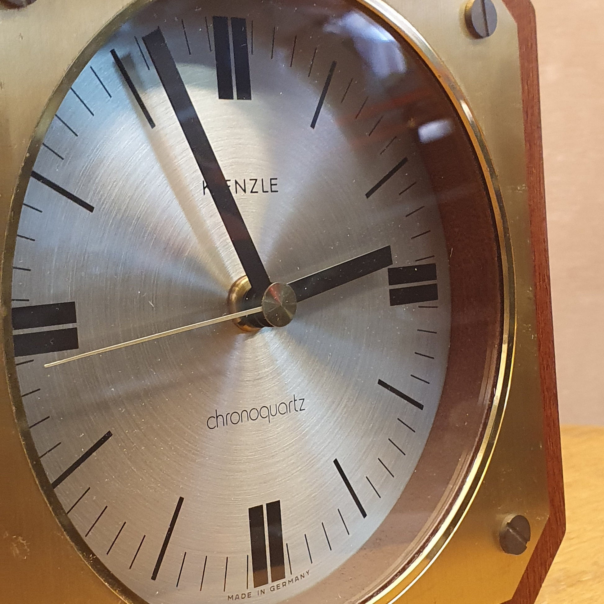 Mid-Century Kienzle Germany Desk Clock | 70's Quartz Mechanism | Brass Wood