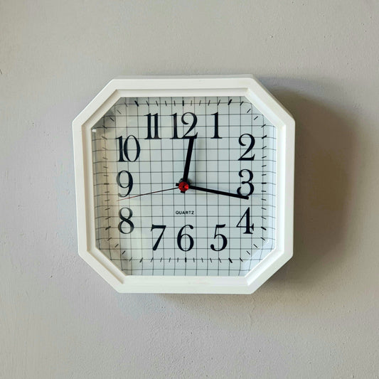 Restored 1970s White Plastic Wall Clock - Quartz Mechanism - Perfect Working Condition - 25cm x 25cm