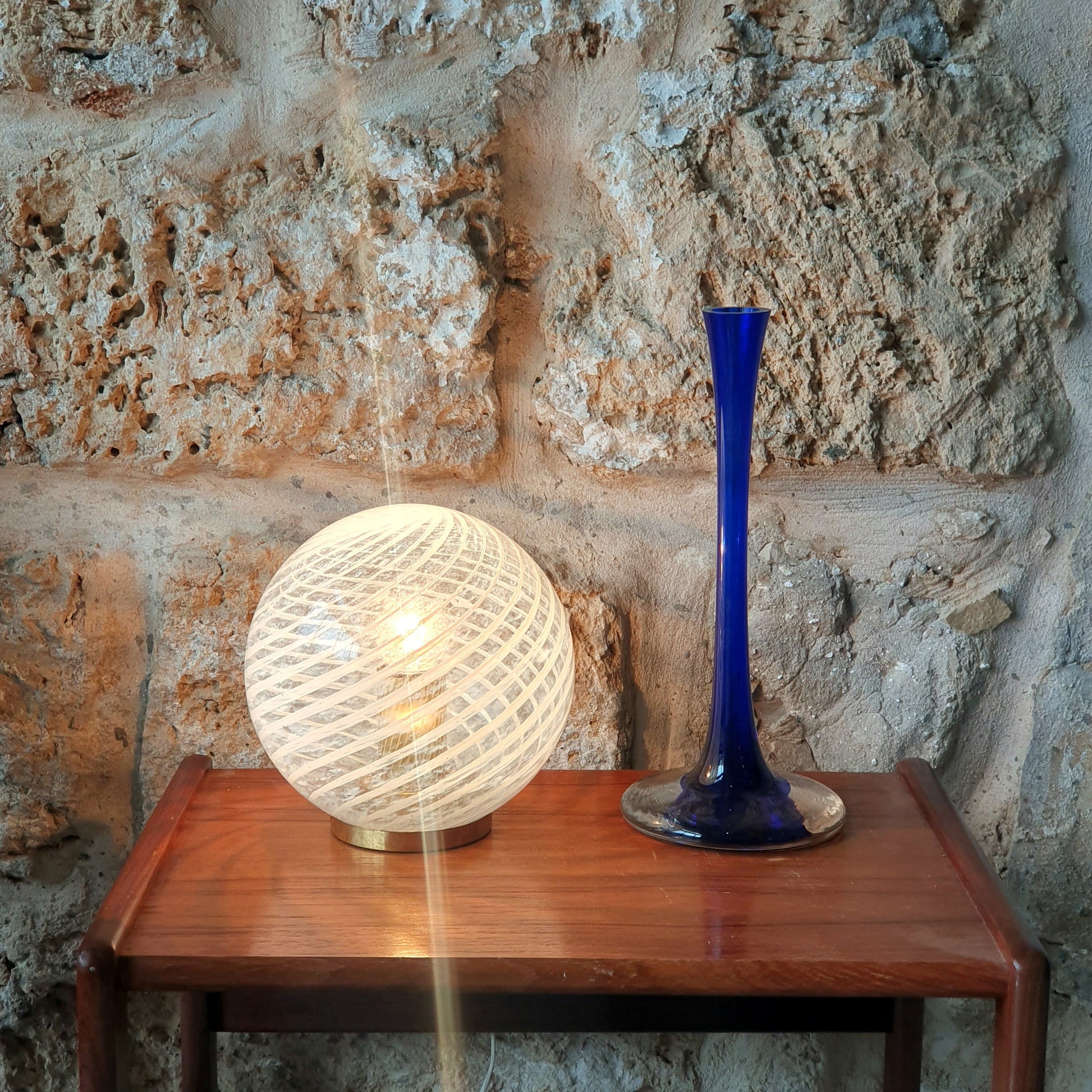 Murano table Lamp Ball shaped with Brass Parts vintage Mid century modern