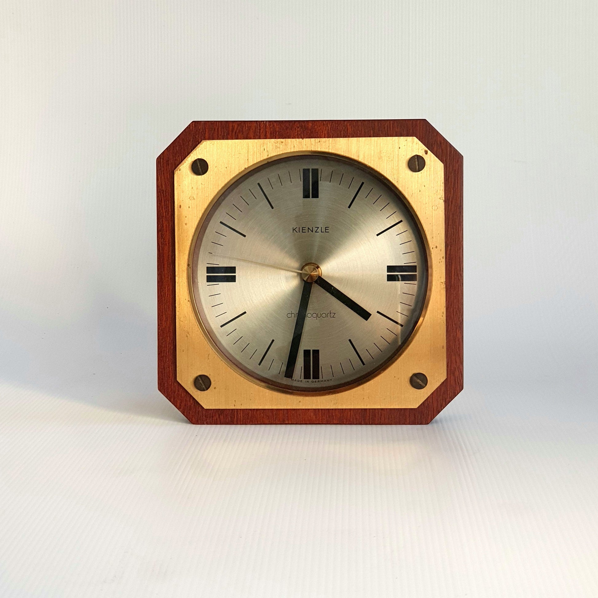 Mid-Century Kienzle Germany Desk Clock | 70's Quartz Mechanism | Brass Wood