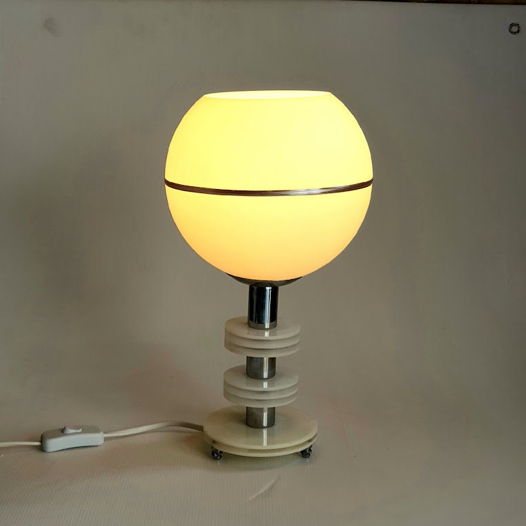 Mid Century Modern Space Age Table Desk Lamp - Vintage 70's Style Plexiglas and Nickel