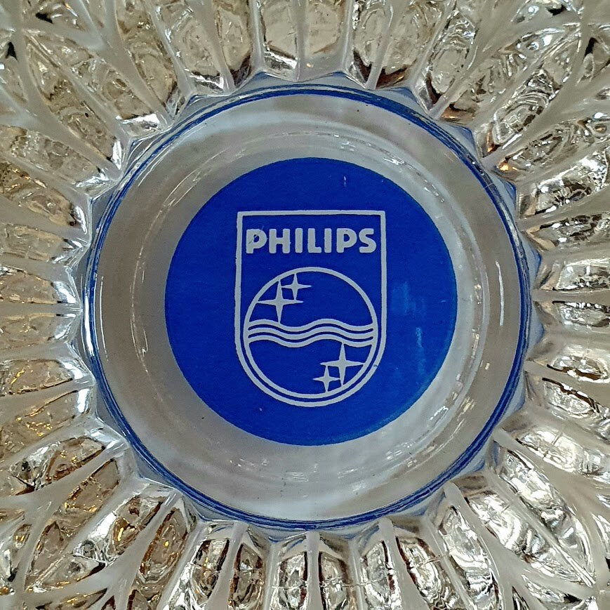 Vintage Crystal Glass Ashtray with Philips Logo | Mid Century Modern Style | Perfect Condition | 18cm