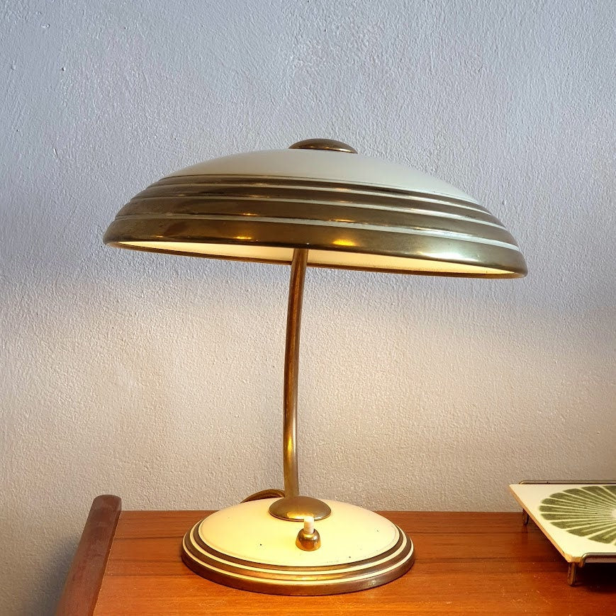 Mid-Century Modern Brass Mushroom Table Lamp by Helo Leuchten Germany - Iconic Space Age Design