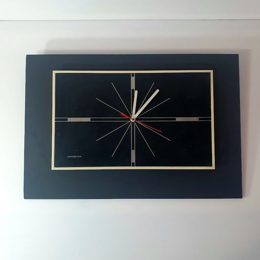 Vintage General Electric Wall Clock - 80's Black Wood, Fully Restored, Quartz Mechanism, 31cm x 45cm