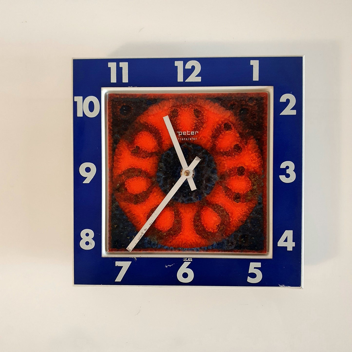 Rare 'Fat Lava' Ceramic Wall Clock from 70's by Peter West Germany - Blue Metal Frame, Unique Design