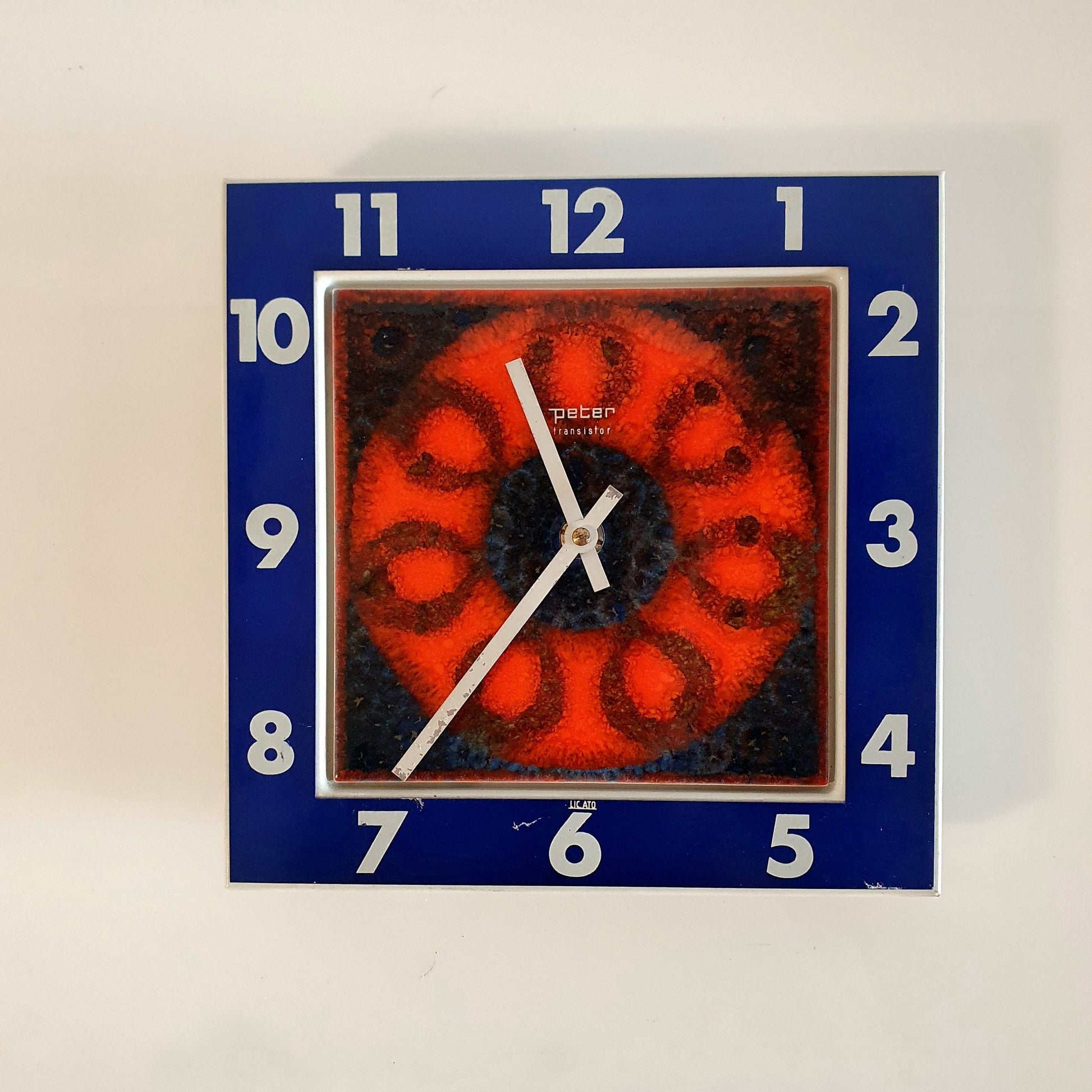 Rare 'Fat Lava' Ceramic Wall Clock from 70's by Peter West Germany - Blue Metal Frame, Unique Design