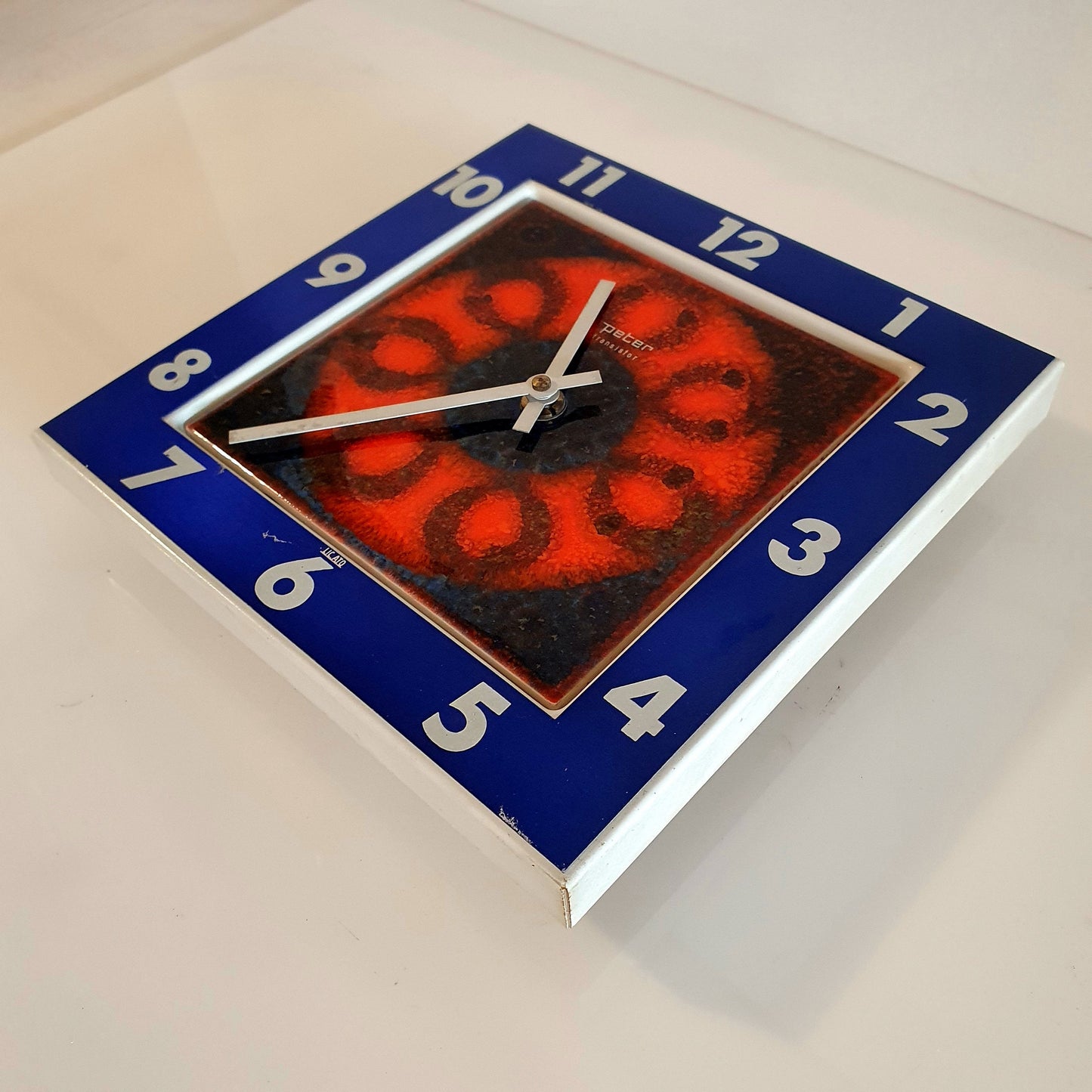 Rare 'Fat Lava' Ceramic Wall Clock from 70's by Peter West Germany - Blue Metal Frame, Unique Design