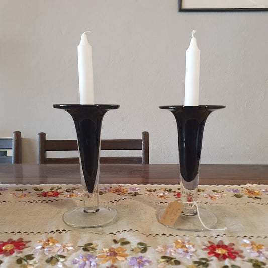 Pair of Vintage Murano Glass Candleholders - Opalescent Glass from 1970s Italy - Home Styling, 20cm x 11cm