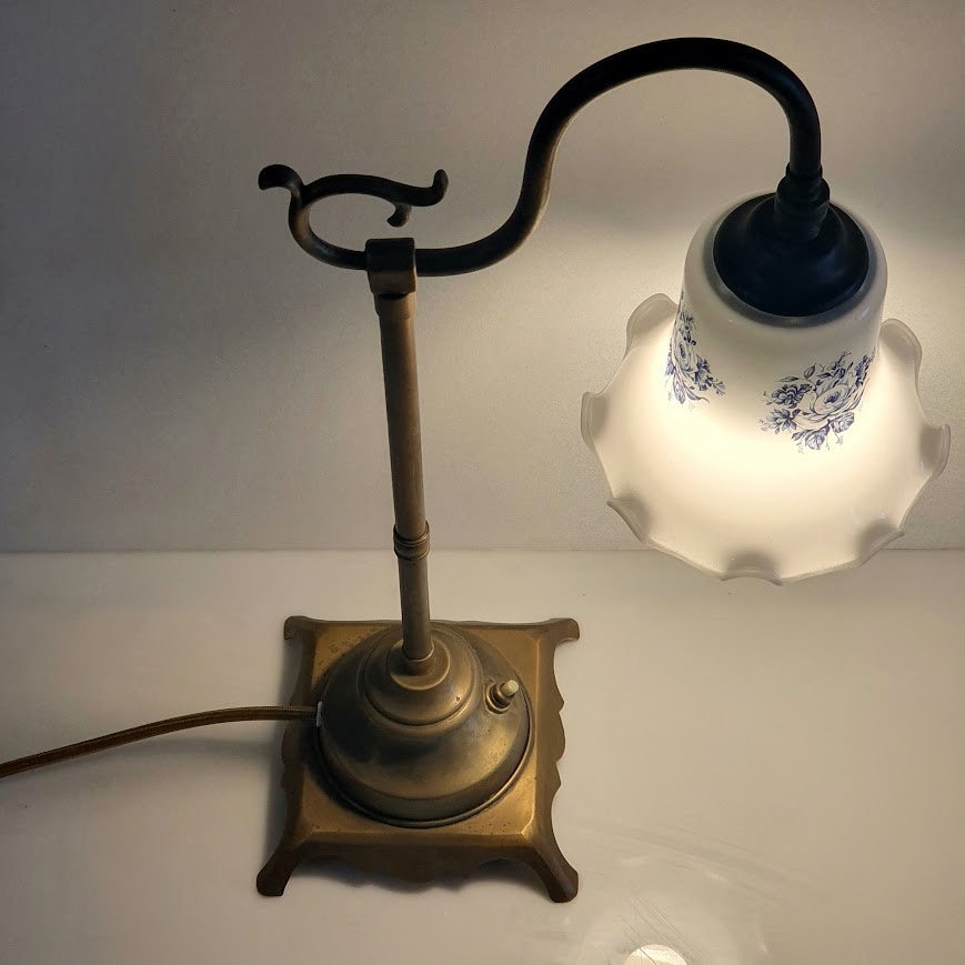 Handcrafted Art Deco Table Lamp with Opaline Shade - Upcycled Brass Parts - Unique Restoration Piece!