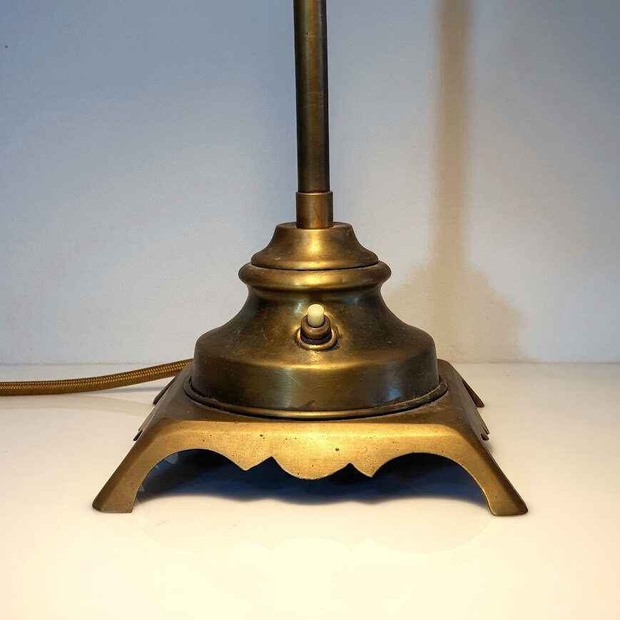 Handcrafted Art Deco Table Lamp with Opaline Shade - Upcycled Brass Parts - Unique Restoration Piece!