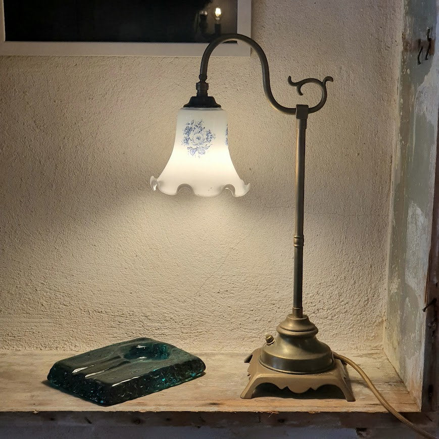 Handcrafted Art Deco Table Lamp with Opaline Shade - Upcycled Brass Parts - Unique Restoration Piece!