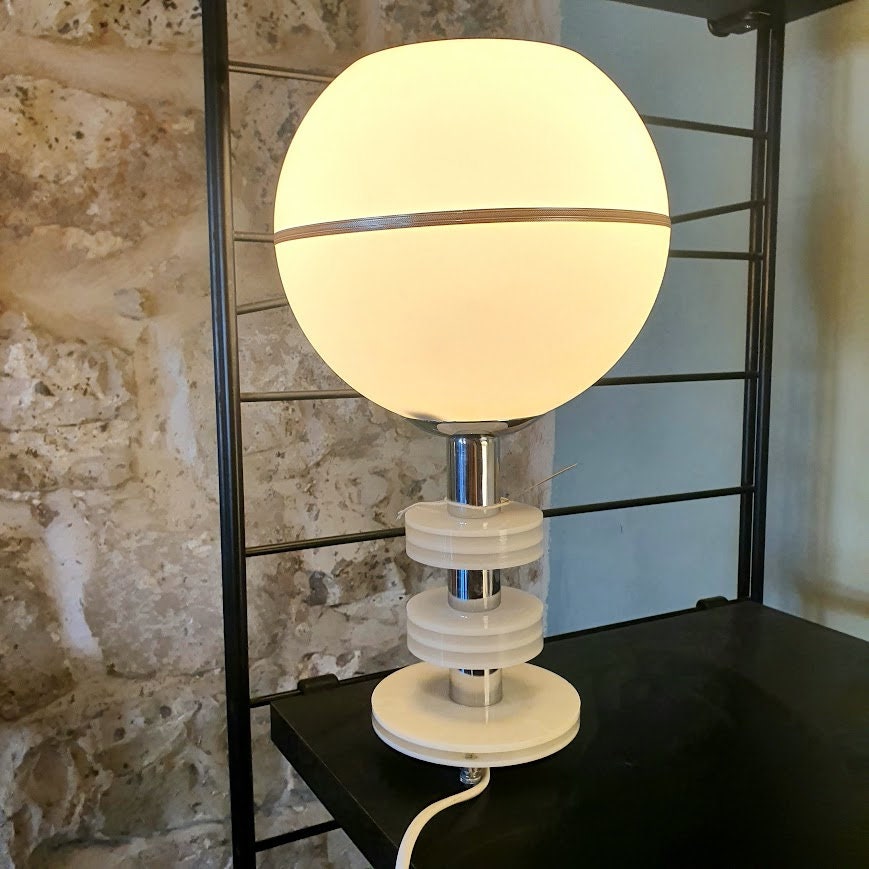 Mid Century Modern Space Age Table Desk Lamp - Vintage 70's Style Plexiglas and Nickel