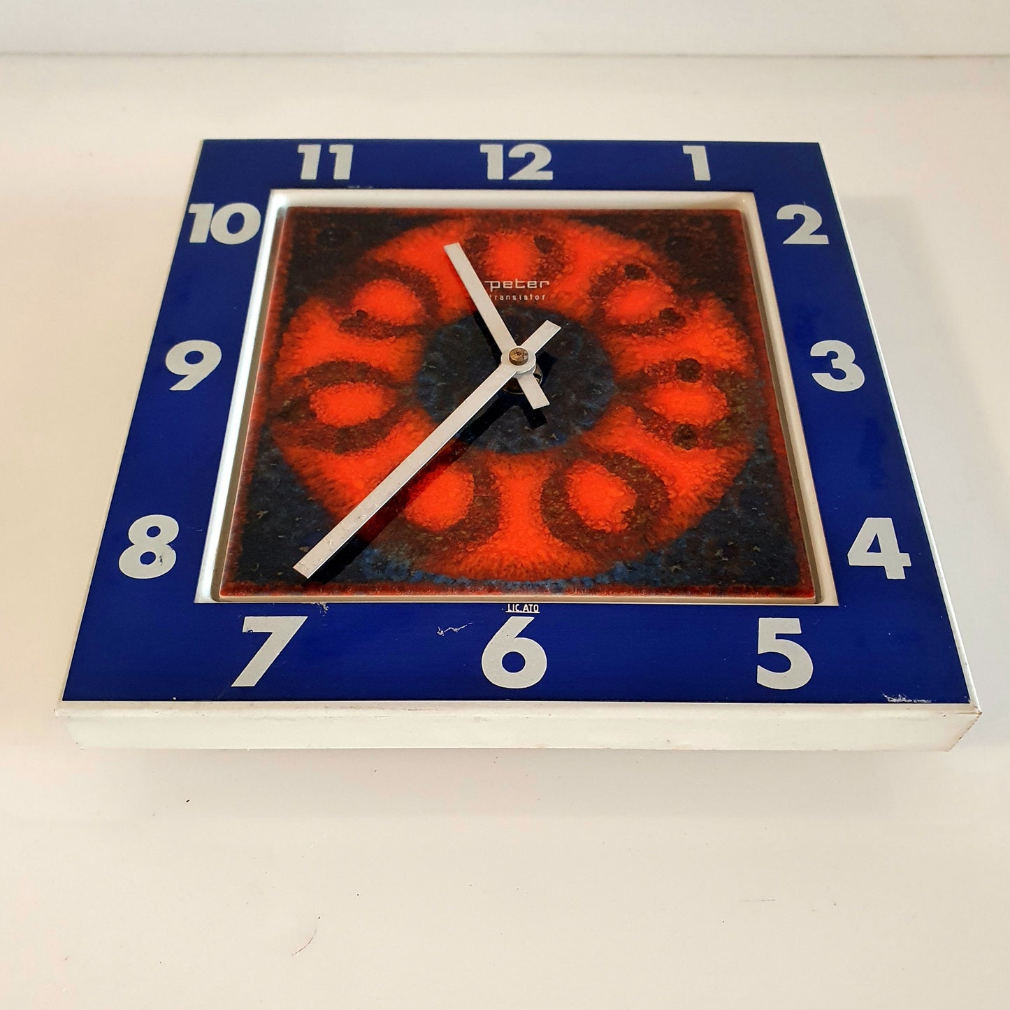 Rare 'Fat Lava' Ceramic Wall Clock from 70's by Peter West Germany - Blue Metal Frame, Unique Design