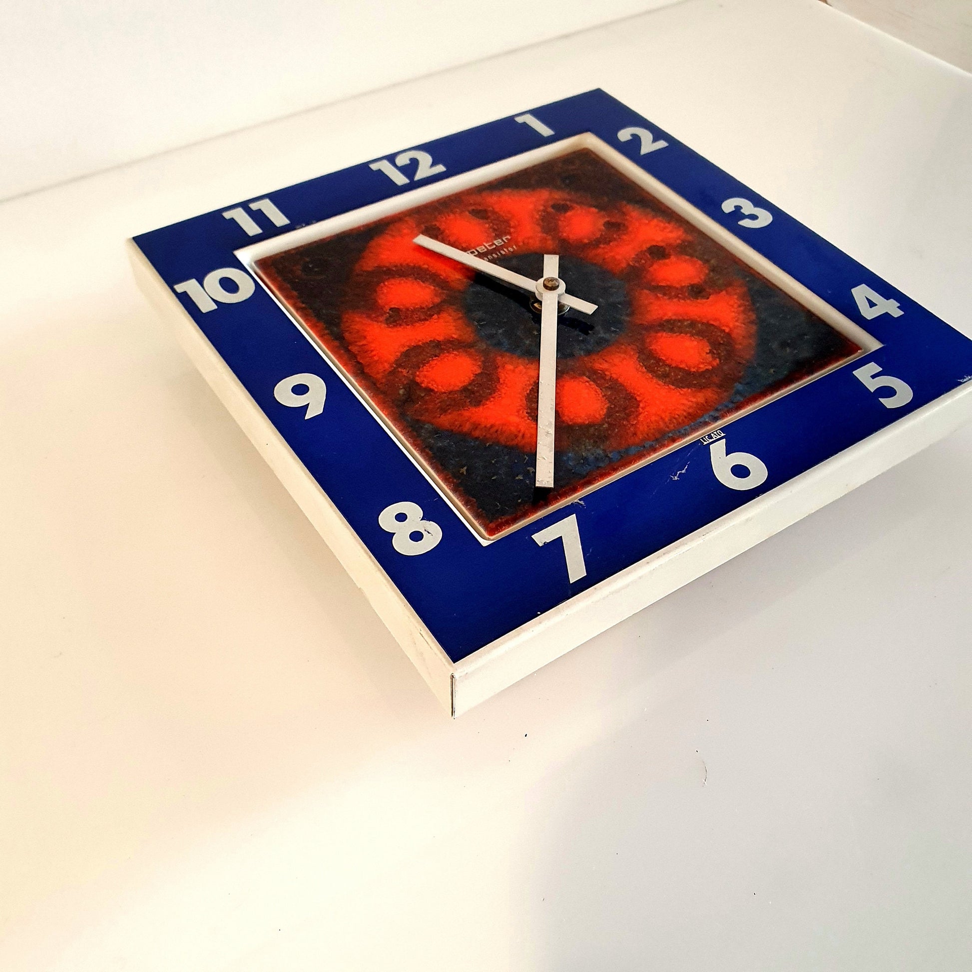 Rare 'Fat Lava' Ceramic Wall Clock from 70's by Peter West Germany - Blue Metal Frame, Unique Design