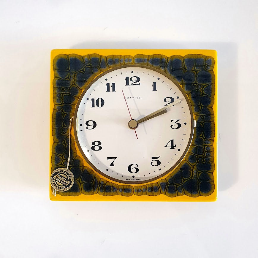 Rare Hettich W. Germany Ceramic Wall Clock - Mid Century Modern 'Fat Lava' Design, New Old Stock