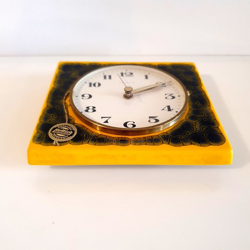 Rare Hettich W. Germany Ceramic Wall Clock - Mid Century Modern 'Fat Lava' Design, New Old Stock