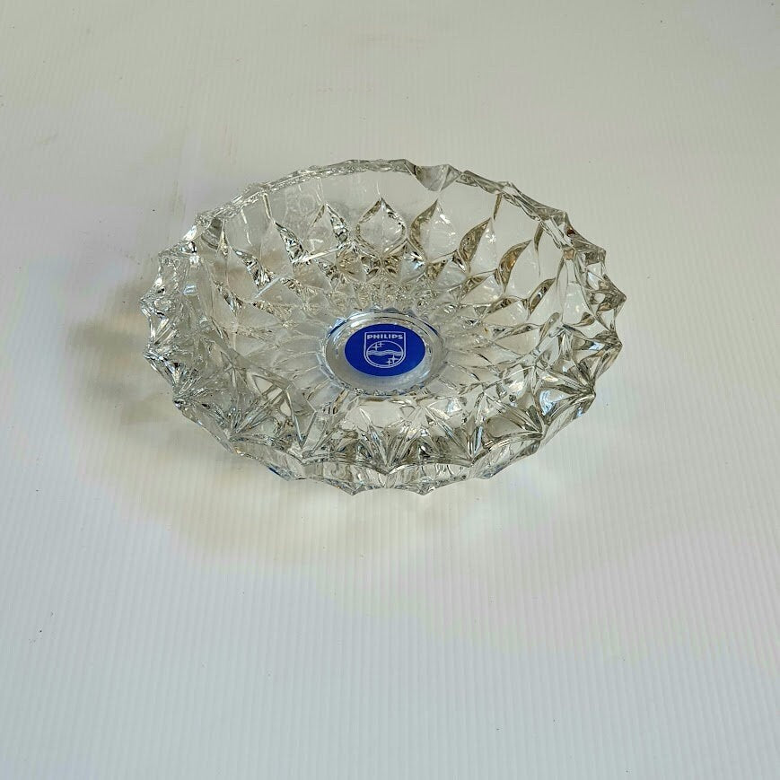 Vintage Crystal Glass Ashtray with Philips Logo | Mid Century Modern Style | Perfect Condition | 18cm