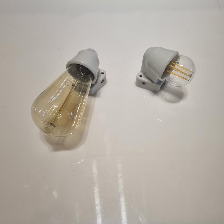 1930s Original White Porcelain Wall Sconces - Pair of Art Deco Lights, Good Condition, H8cm x W8cm