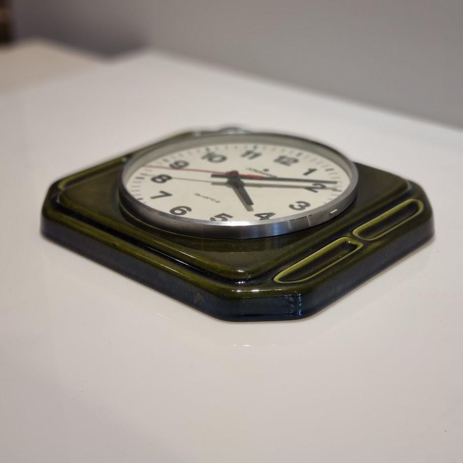 Mid Century Modern Ceramic Clock by JUNGHANS - Brown Frame, Black Numbers, Perfect Vintage Condition