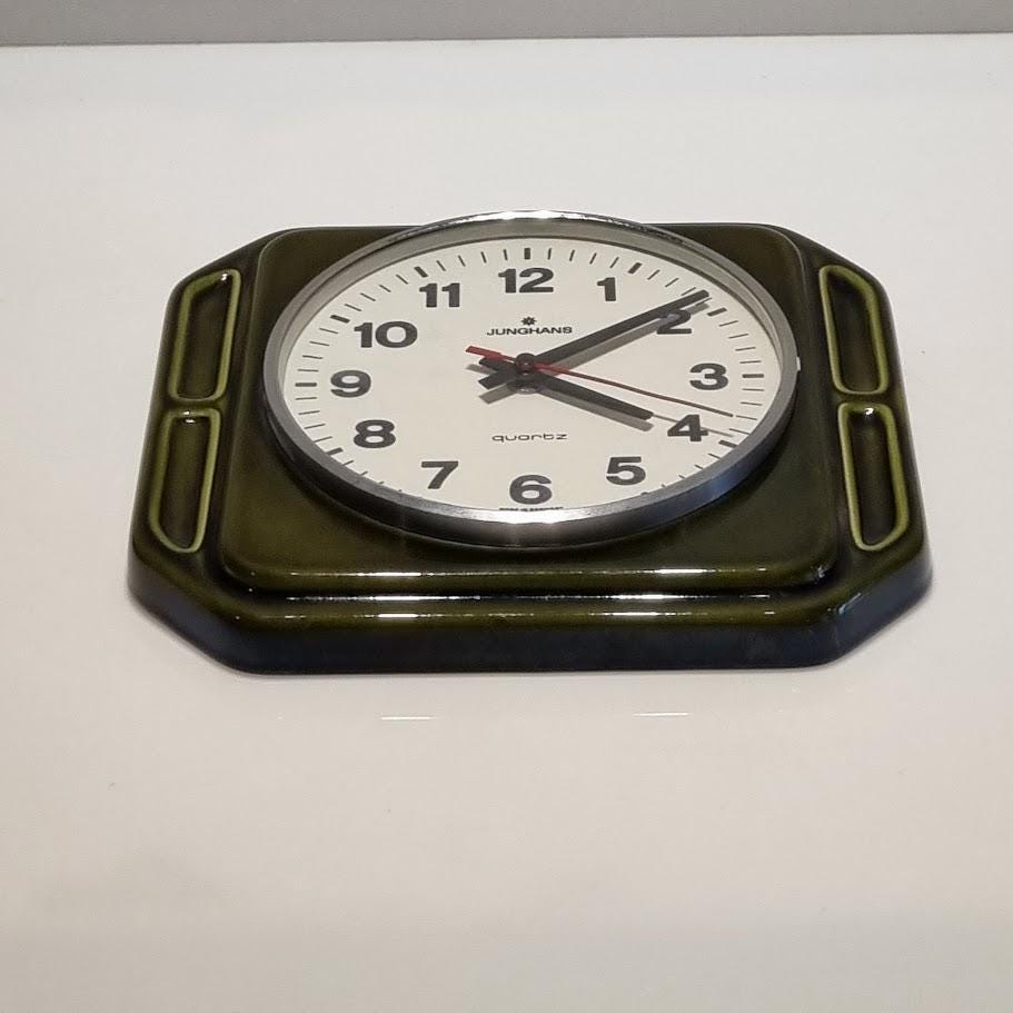 Mid Century Modern Ceramic Clock by JUNGHANS - Brown Frame, Black Numbers, Perfect Vintage Condition