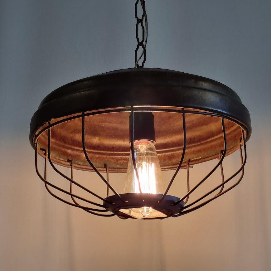 Industrial Vintage Upcycled Chicken Coop Feeder Ceiling Lamp - Ready to Install