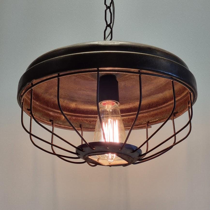 Industrial Vintage Upcycled Chicken Coop Feeder Ceiling Lamp - Ready to Install