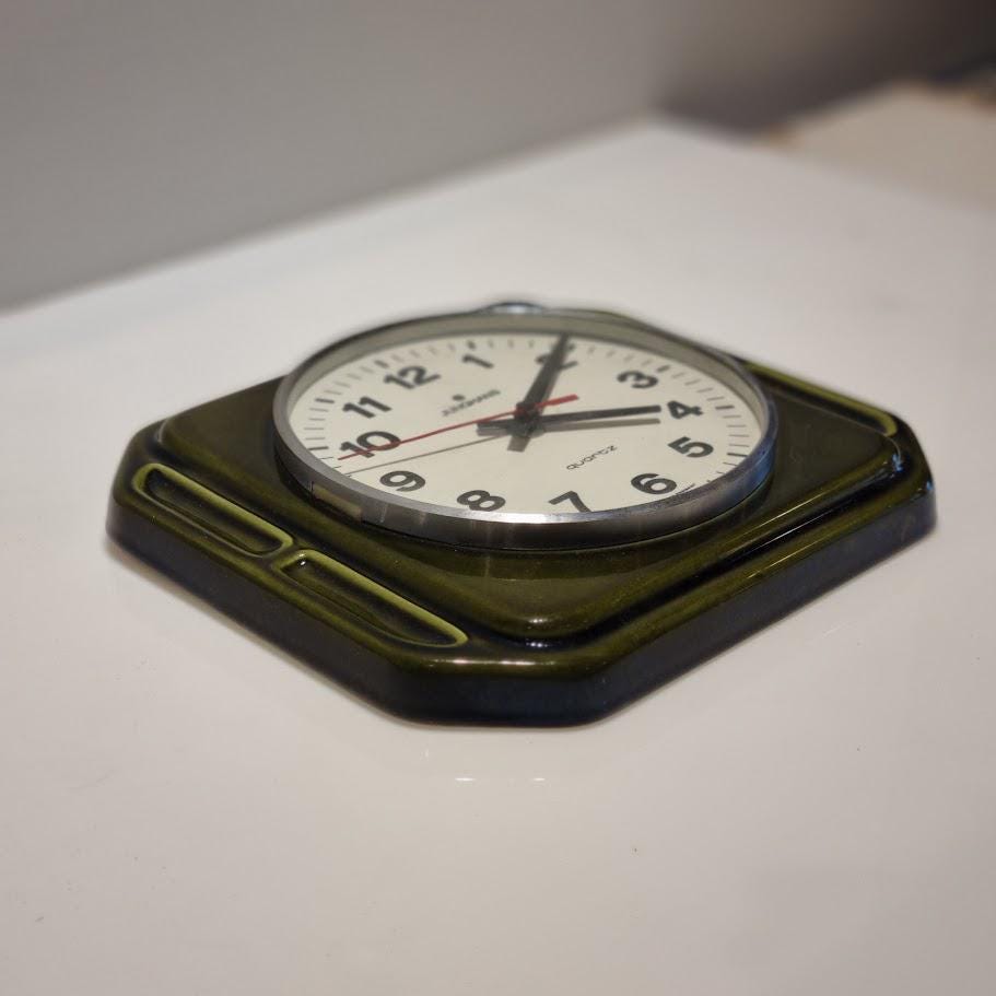 Mid Century Modern Ceramic Clock by JUNGHANS - Brown Frame, Black Numbers, Perfect Vintage Condition